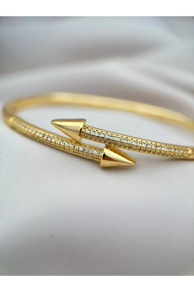 Luseda Zircon Stone Gold Nail Design Women's Bracelet