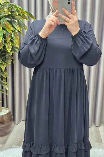 Elmas Tesettür Women's Islamic Clothing Plus Size Indonesian Crepe Ruffle Dress