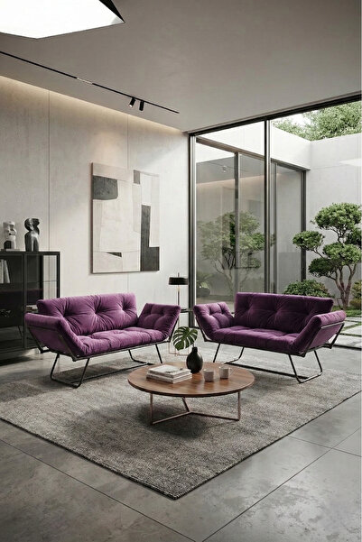 AVYNA VELORA™ 2 Adet Katlanır Yataklı İkili Kanepe Seti | Mekanizmalı Premium...