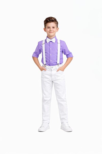 Nacar Erkek Çocuk Papyonlu Askılı Gömlek ve Pantolon Takımı 23 Nisan 29 Ekim ...