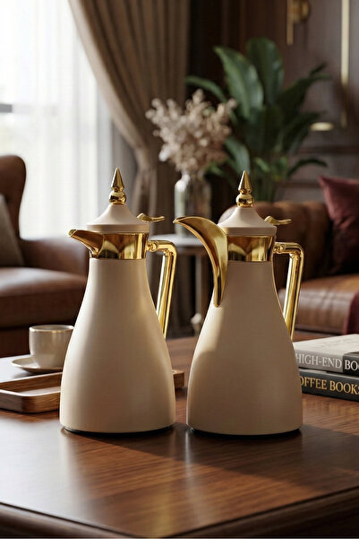 SQUALO طقم ترمس شاي وقهوة بيج فاخر – حافظ للحرارة – السعة 0.8 لتر / 1 لتر – ز...