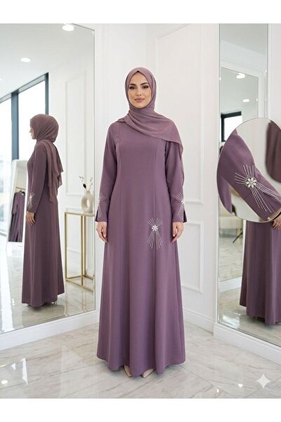 wishne فستان سهرة أنيق للموسم الجديد كريب مرصع بالأحجار بتصميمات محتشمة / فست...