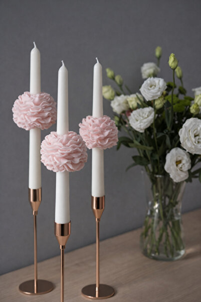 By Şirin Candle 3 lü Şamdan Mumları Şakayık Detaylı (Şamdanlar Dahil Degildir )