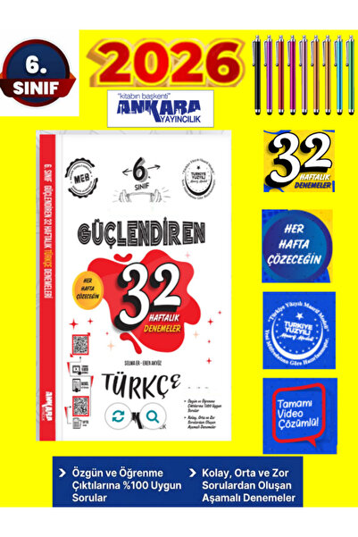 Ankara Yayıncılık 6.Sınıf Güçlendiren Türkçe %100 Maarif Model 32 Haftalık De...