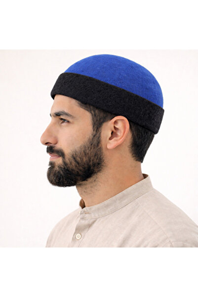 FEZKON طاقية من الصوف من ماركة DERVİŞ مقاس S أزرق بلون الكوبالت باللون الأسود