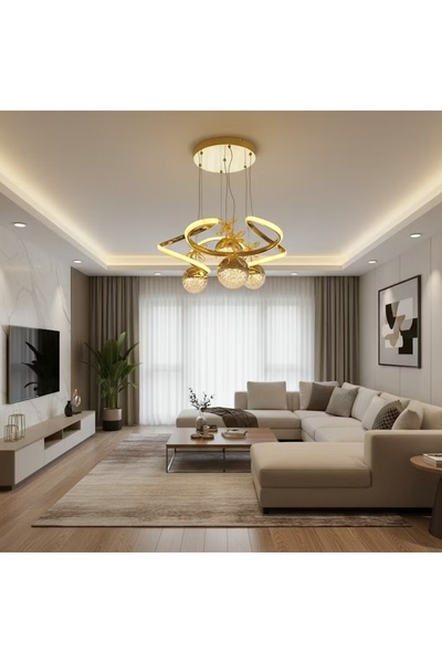 mayadesignlight mayadesignlighting HELEZON 4 TOPLU 3 RENKLİ LED AVİZE GOLD RENK