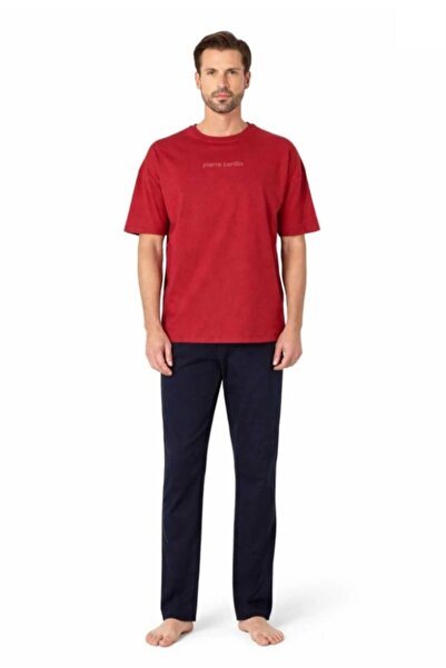 Pierre Cardin Men's Short Sleeve Crew Neck Oversized Combed Cotton Pajama Set