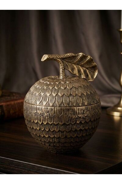 Elips Hediyelik MİKASA MMOR METAL DEKORATİF KAPAKLI ELMA BİBLO ŞEKERLİK 21 CM