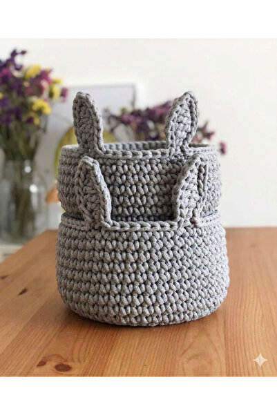 afralya home Bebek/çocuk Odası Tavşan Kulak Çok Amaçlı Örgü Sepet 20x20 (ADET...