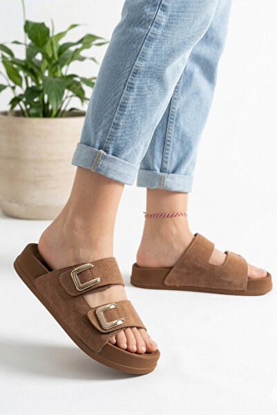 Ekonomik Ayakkabı Gold Double Buckled Slipper Women – Comfortable Casual Model