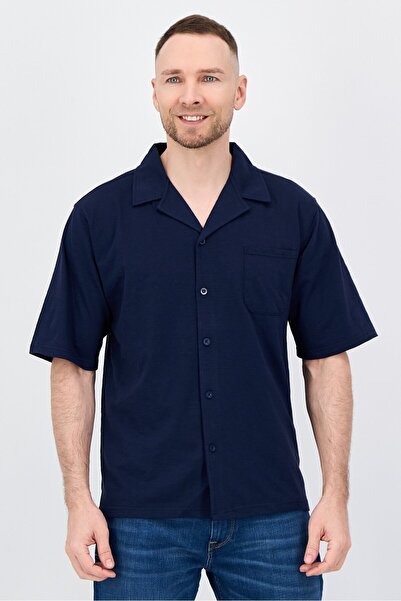Aeropostale Men Regular Fit Short Sleeve Plain Casual Shirt, Dark Navy