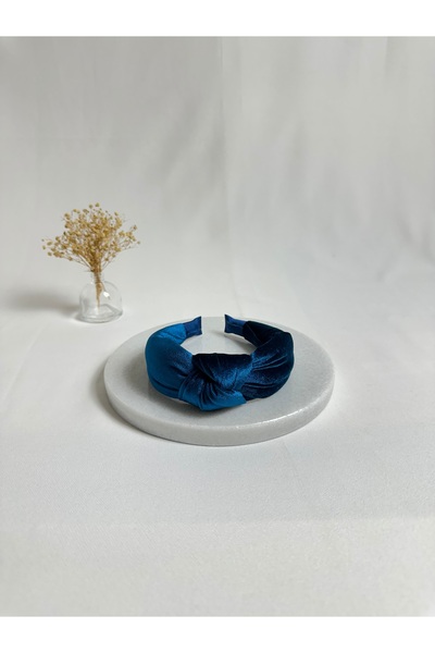 MegssStore ربطة شعر على شكل تاج باللون الأزرق البترولي مكونة من مخمل عقدة