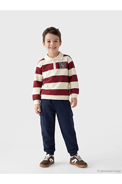 LC Waikiki LCW Kids Bordo Ριγέ Σετ φούτερ και αθλητική φόρμα για αγόρια