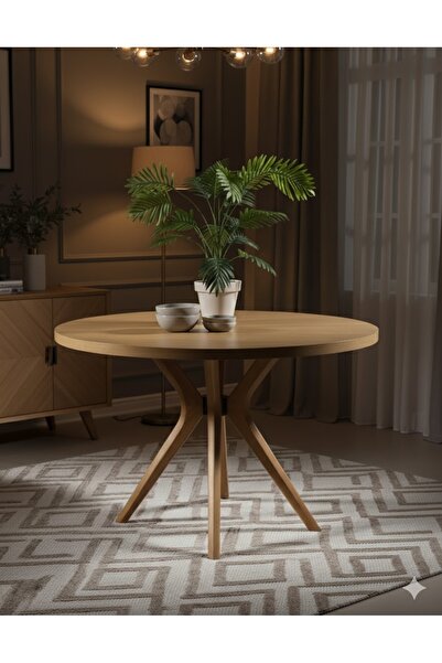 Alaylı Mobilya Koltuk Döşeme Yuvarlak Yemek Masası - Masif Ahşap Modern Ayak ...