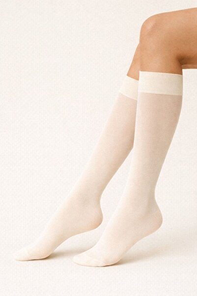 DÜVEN Kadın Diz altı Pantolon Çorap Orta Kalın Micro 40 Krem Cream Mat Mus Çorap