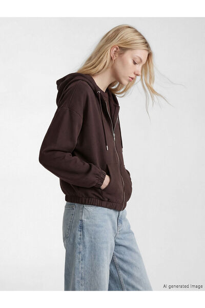 LC Waikiki Vizyon New Season Soft Touch Oversized Women's Zippered Sweatshirt