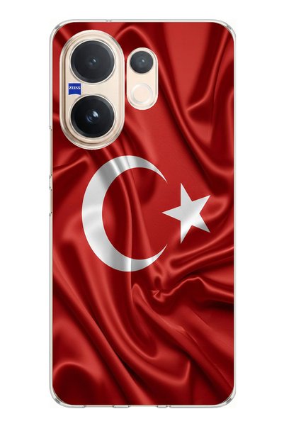TechTree حافظة سيليكون متوافقة مع هاتف Vivo V60 بتصميم العلم التركي مطبوع
