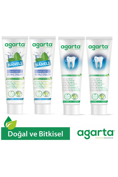Agarta 4'Lü Set Doğal Florürsüz 2 Adet Naneli 2 Adet Bitki Özlü Diş Macunu