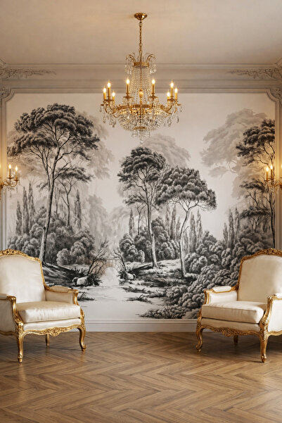 dekoartizan Vintage Siyah Beyaz Orman Manzaralı Duvar Kağıdı – Klasik Avrupa ...