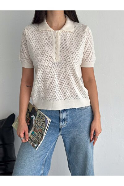 Noi Belis Polo Collar Half Placket Buttoned Knitwear Blouse Ss26Bz0059