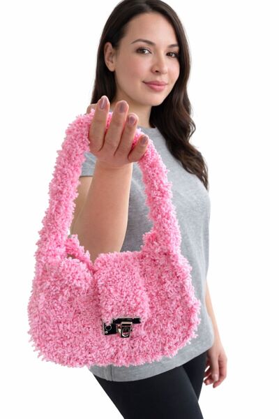 mirvia El Yapımı Peluş Kadın El Çantası – Pembe Yumuşak Dokulu Günlük Şık Omu...