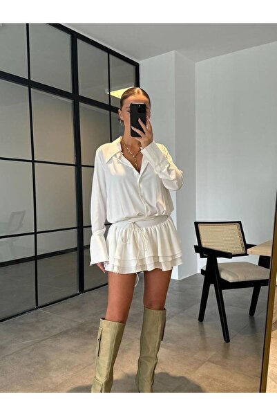 MODALIST FASHION Ανοιχτό λευκό μίνι φόρεμα πουκάμισο