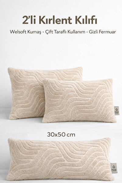 maison linden Bej Welsoft Kırlent Kılıfı 30x50 cm 2'li Set Çift Taraflı Gizli...