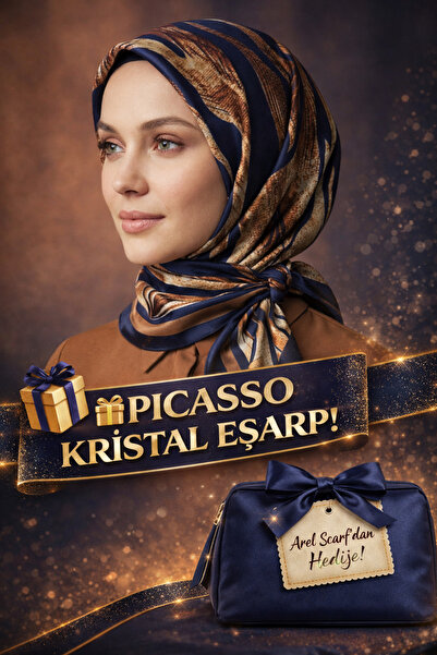 Picasso Silk Look Navy Blue, Brown Crystal Scarf – Stylish Design 90X90