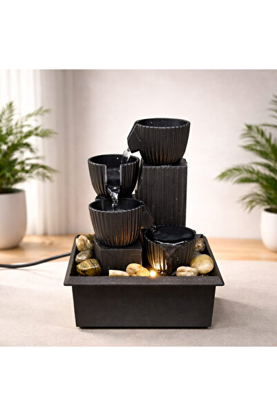 teknohediye LED Işıklı Dekoratif Su Şelalesi USB’li Masaüstü Mini Şelale Ev v...