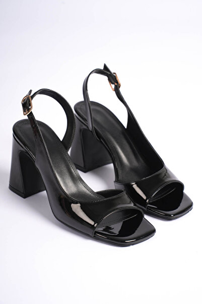 LEVONYA حذاء نارين نسائي من الجلد الأسود اللامع مفتوح من الجانب مكون من حذاء ...