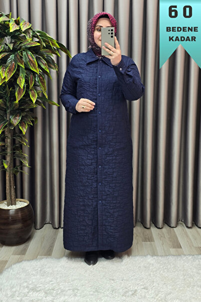 Elmas Tesettür Kadın Giyim Büyük Beden Kapitone Tam Boy Manşet Kol Çıtçıtlı Kap