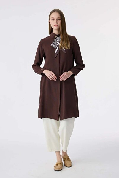 Zühre Yaka Detaylı Kahve Tunik 1657