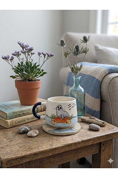 MUTLULUK KAPINDA El Yapımı Fok Desenli Özel Tasarım Kupa