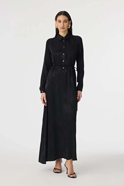 Zühre Jakar Desenli Siyah Elbise 0547