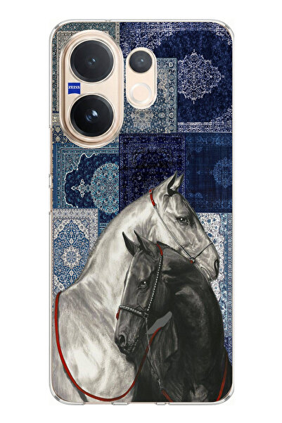 TechTree حافظة سيليكون متوافقة مع هاتف Vivo V60 باللون الأزرق سجادة كليم منقو...