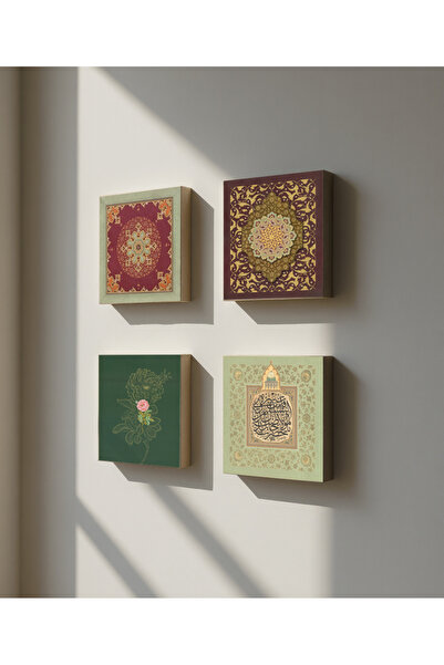 Etniky "Gül-i Muhammedî ve Rumi Motifler" Osmanlı Sanatı Taş Tablo Seti (4'lü)