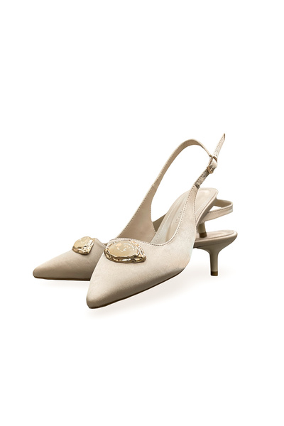 Elexus Γυναικείο σατέν στιλέτο με μεσαίο τακούνι και λεπτομέρεια με πολύχρωμη...