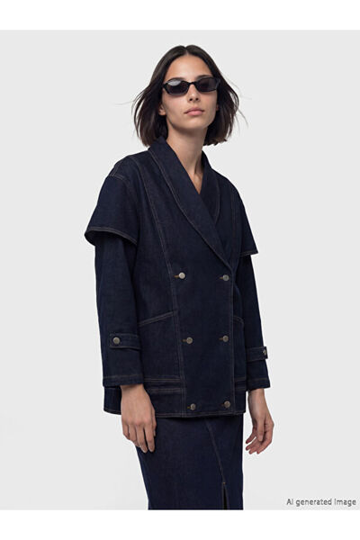 LC Waikiki Rmz Gi̇yi̇m Farkiyla Kr Double-Breasted Oba Collar Women's Jean Ja...