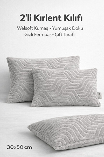 maison linden Gri Welsoft Kırlent Kılıfı 30x50 cm 2'li Set Çift Taraflı Gizli...