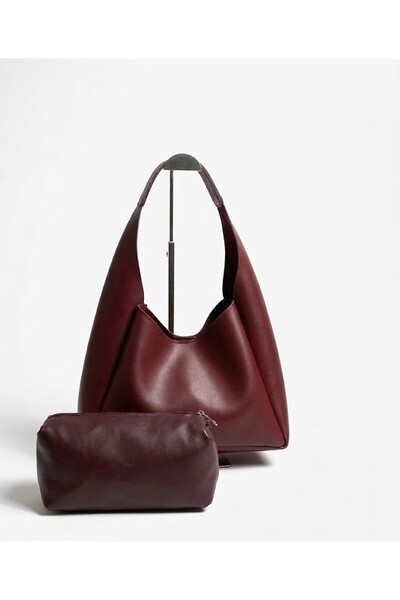 LAUGH BAG Şık ve Modern Görünümlü Bordo Kadın Çanta Kombini - İkili Set