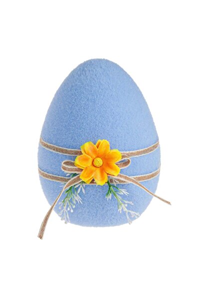 OEM Ou Decorativ din Spuma Bleu cu Funda Bej Floare Galbena Ø10x12cm