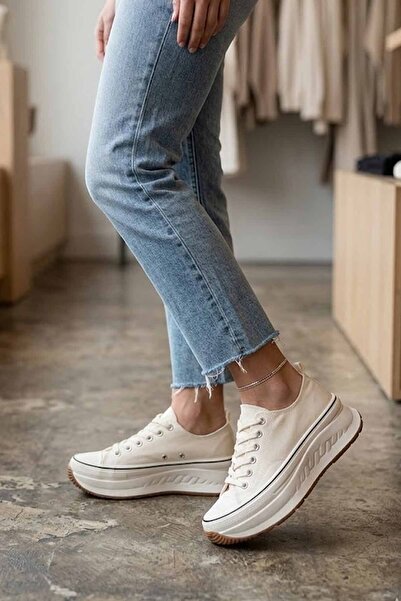 Lufian Γυναικεία Αθλητικά Παπούτσια από Λευκό Καμβά Ψηλά Σόλα πλατφόρμας τεμα...