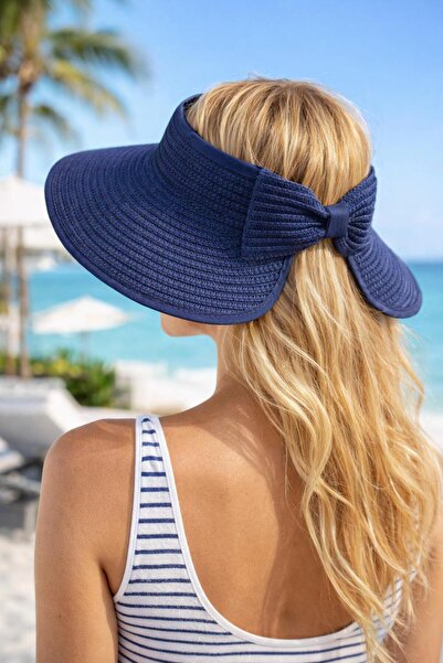 FELLMENS Pălărie de damă din paie, cu vizor reglabil, detaliată cu panglică d...