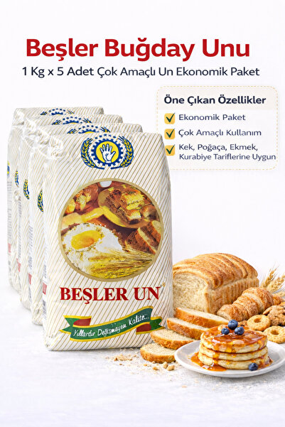 Beşler Buğday Unu 1 Kg x 5 Adet Çok Amaçlı Un Ekonomik Paket