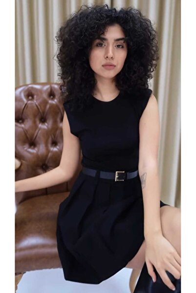 QİMYA BUTİK Keyymod Women's Combed Cotton Top Pleated Cotton Fabric Belt Piec...