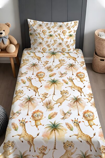 EVPANYA أصدقاء السفاري على النخيل منقوش غطاء سرير وغطاء وسادة