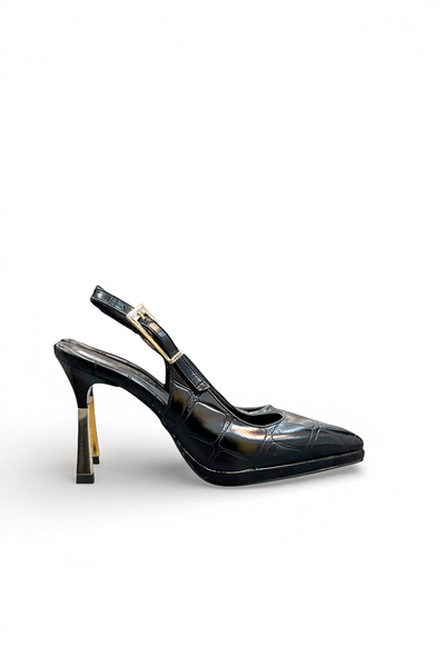 Elexus Γυναικεία μαύρη πλατφόρμα με τακούνι στιλέτο με σχέδιο κροκόδειλου