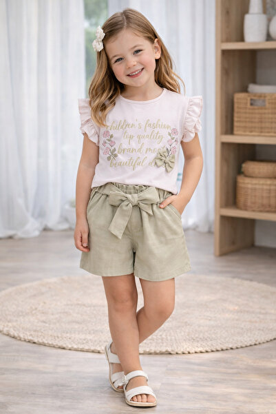 GMG Baby Linen Girls' Suit with Shorts and Accessories 2Y,3Y,4Y,5Y Girl