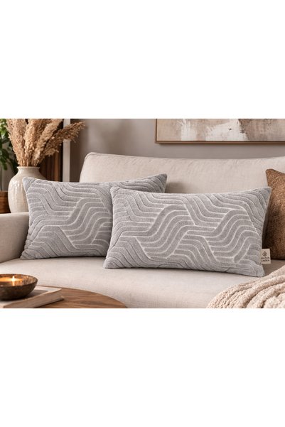 maison linden Gray Welsoft Fleece Cushion Cover 30X50 cm Set of 2 Reversible Set of Invisible Zipper
