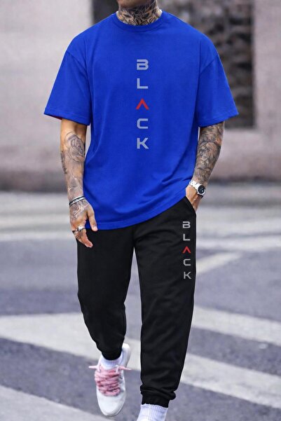 zeag Men's Black Printed Tracksuit T-Shirt Set